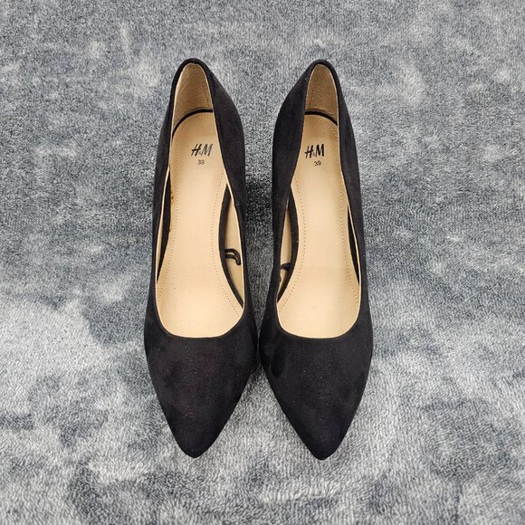 H & M shoes Womens 8 slip on pumps black faux suede stiletto heels pointed toe - Picture 9 of 12